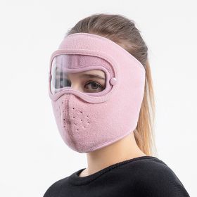 Windproof Face Warm Mask; Winter Ski Breathable Masks Fleece Face Shield Caps With HD Goggles Anti-fog Cycling Balaclava (Color: Pink)