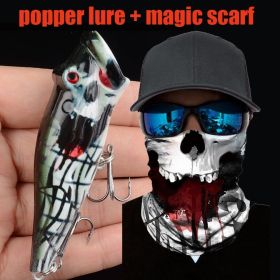 1pc Popper Lure Skull Fishing Lure Artificial Bait + 1pc Mask Magic Scarf Headband Balaclavas (Color: (208-5+MS-068))