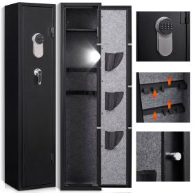 3-5 Gun Safes for Home Rifle and Pistols, Quick Access Safes for Shotguns, cabinets with Adjustable Rack, Pockets and Removable Shelf,External Battery (Color: as Pic)