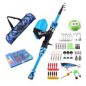 Kids Fishing Pole Set Fishing Starter Kit Telescopic Fishing Rod and Reel Combo Kit with Tackle Box 56Pcs Fishing Lures for Boys Girls (Pole Length: 1.5M/5FT, Color: N-Blue)